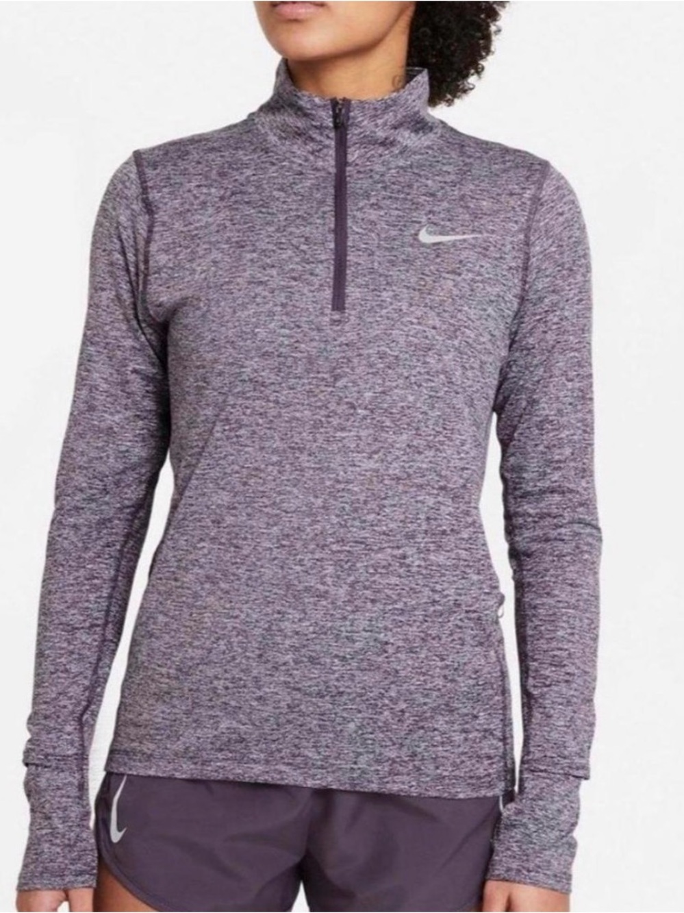 Nike Women's Heathered Purple Quarter-Zip Long Sleeve Top
